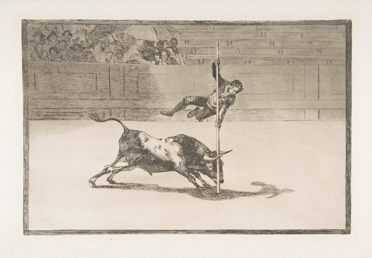Tavla 20 från Tauromaquia: Juanito Apiñanis smidighet och fräckhet i [ringen] ..., 1816. av Francisco de Goya