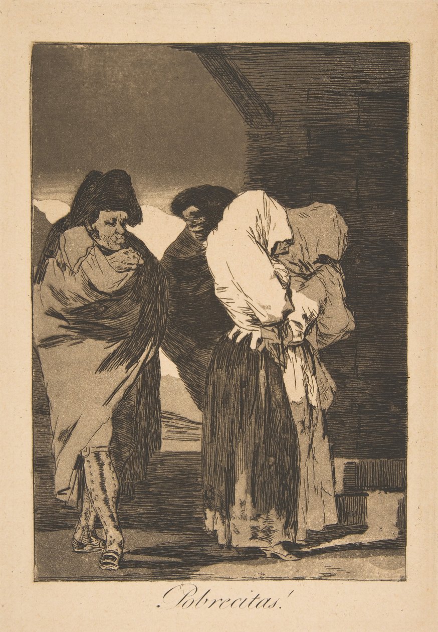 Tallrik 22 från Los Caprichos: Stackars små flickor! Probrecitas!, 1799, postumt intryck. av Francisco de Goya