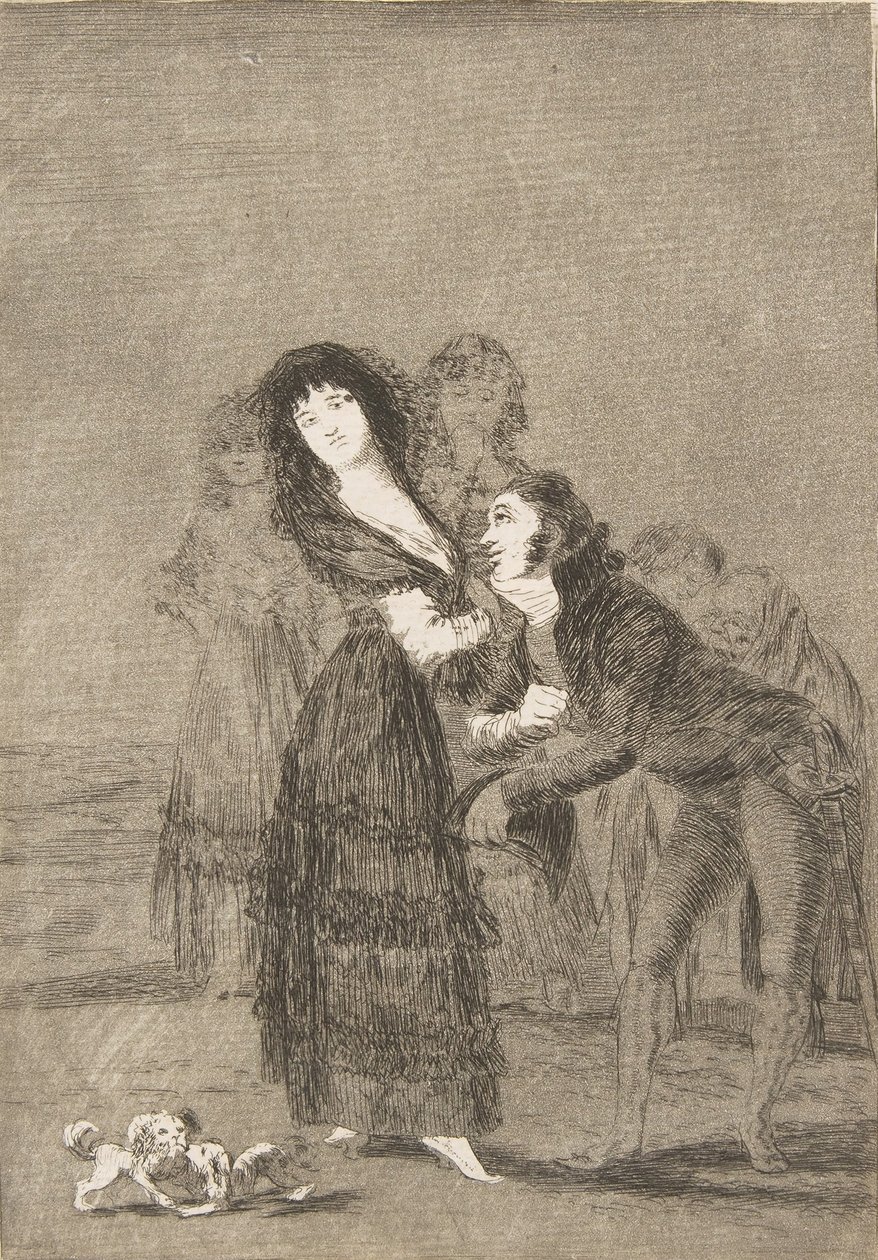 Tavla 27 från Los Caprichos: Vilken av dem är den mest övervunna Quien mas rendido, 1799. av Francisco de Goya