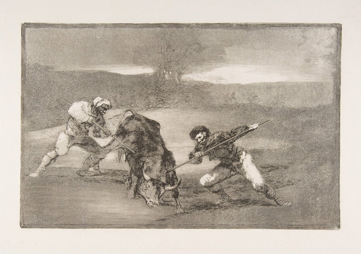 Tauromaquias skylt 2: Ett annat sätt att jaga till fots, 1816. av Francisco de Goya
