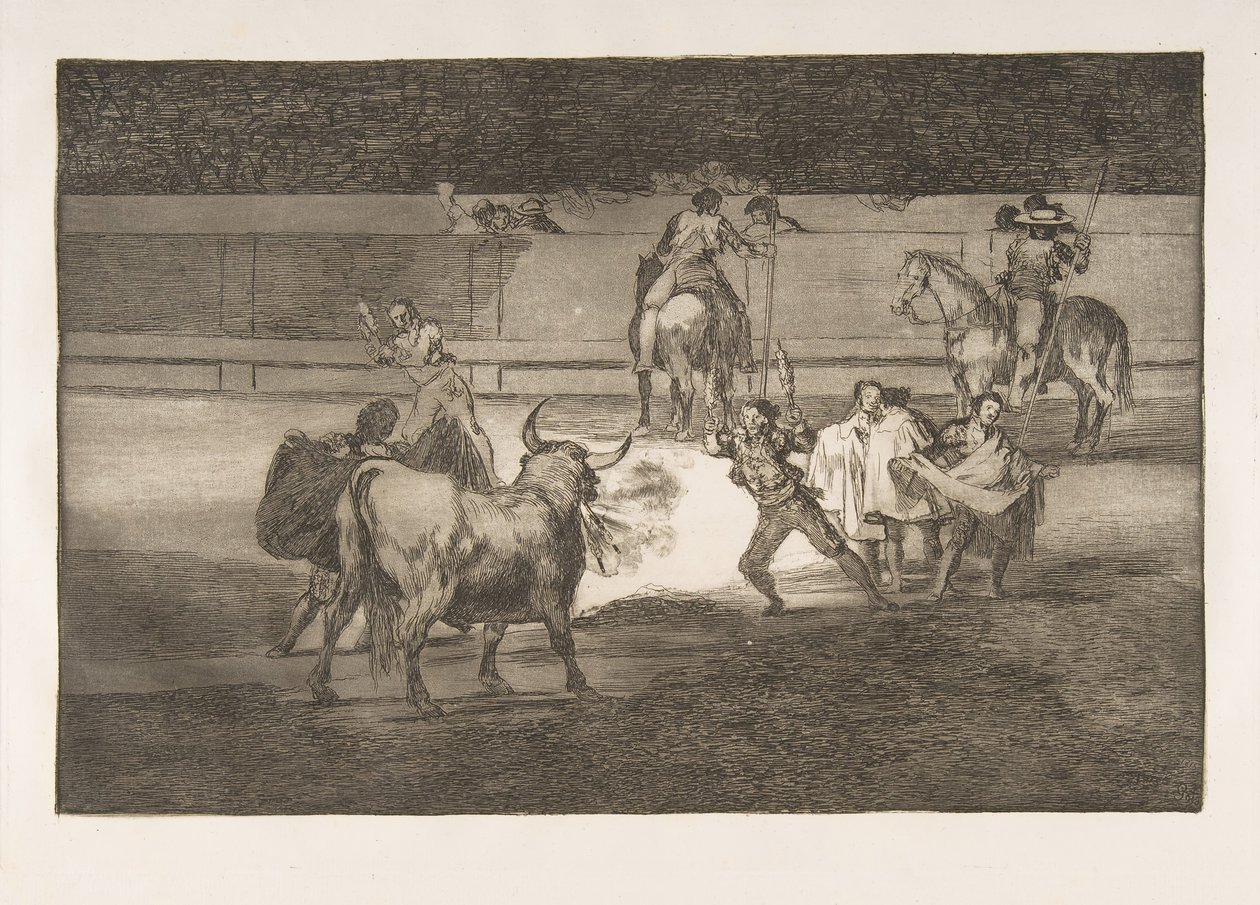 Tauromaquias skylt 31: Banderillas med smällare., 1816. av Francisco de Goya