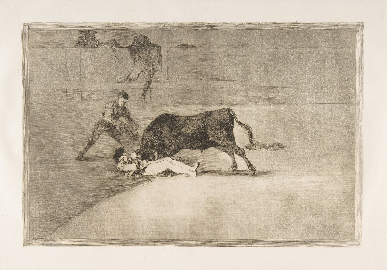 Plåt 33 från Tauromaquia: Pepe Illos olyckliga död i ringen i Madrid., 1816. av Francisco de Goya