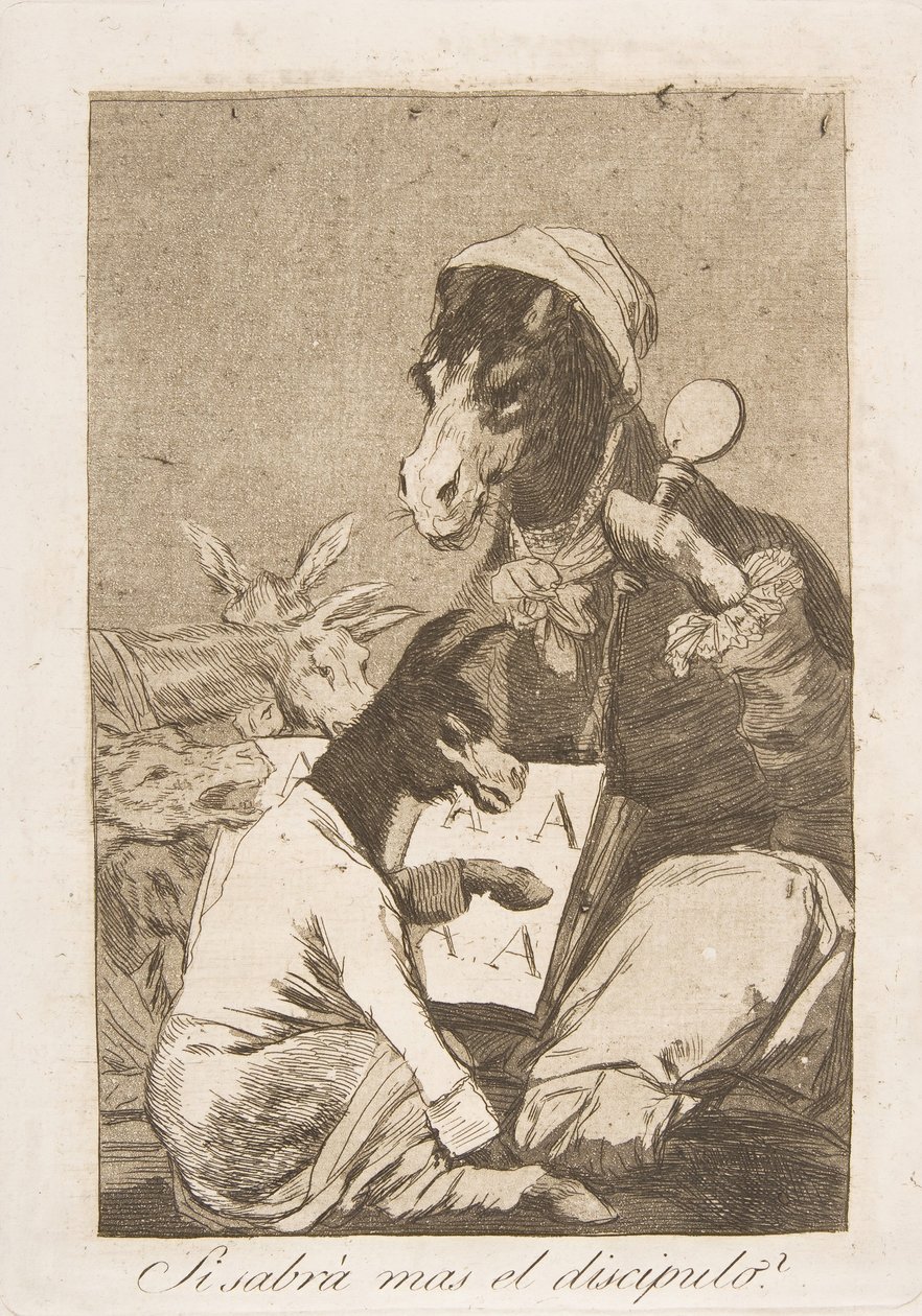 Plåt 37 från The Whims: Might not the eleven know more If the discipel shall know more, 1799. av Francisco de Goya