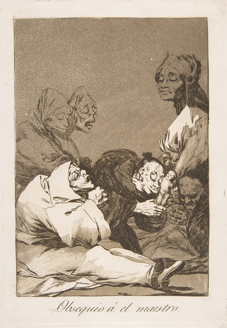 Tallrik 47 från Los Caprichos: En gåva till mästaren Obsequio á el maestro, 1799. av Francisco de Goya