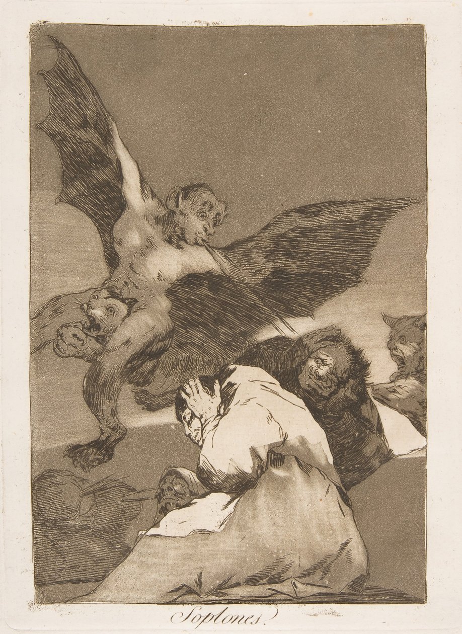 Plåt 48 från Los Caprichos: Tale-Bearers-Blasts of Wind Soplones., 1799. av Francisco de Goya