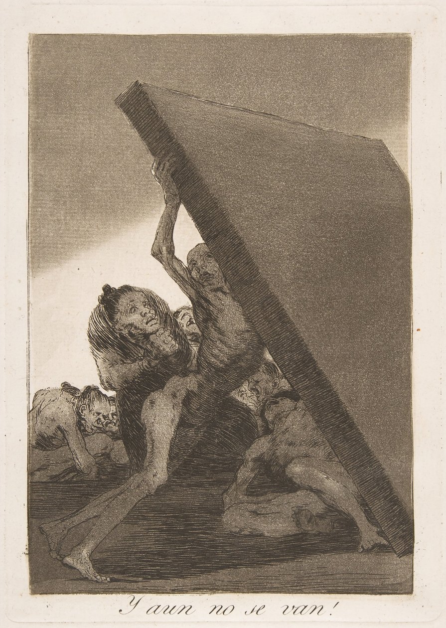 Tallrik 59 från Los Caprichos: Och ändå går de inte! Y aun no se van!, 1799. av Francisco de Goya