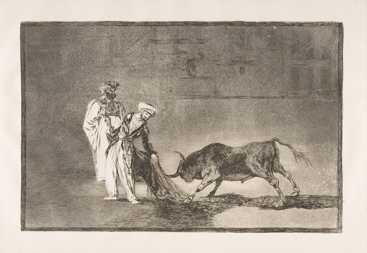 Tavla 6 från The Tauromaquia: The Moors gör en annan lek i ringen som kallar bul..., 1816. av Francisco de Goya