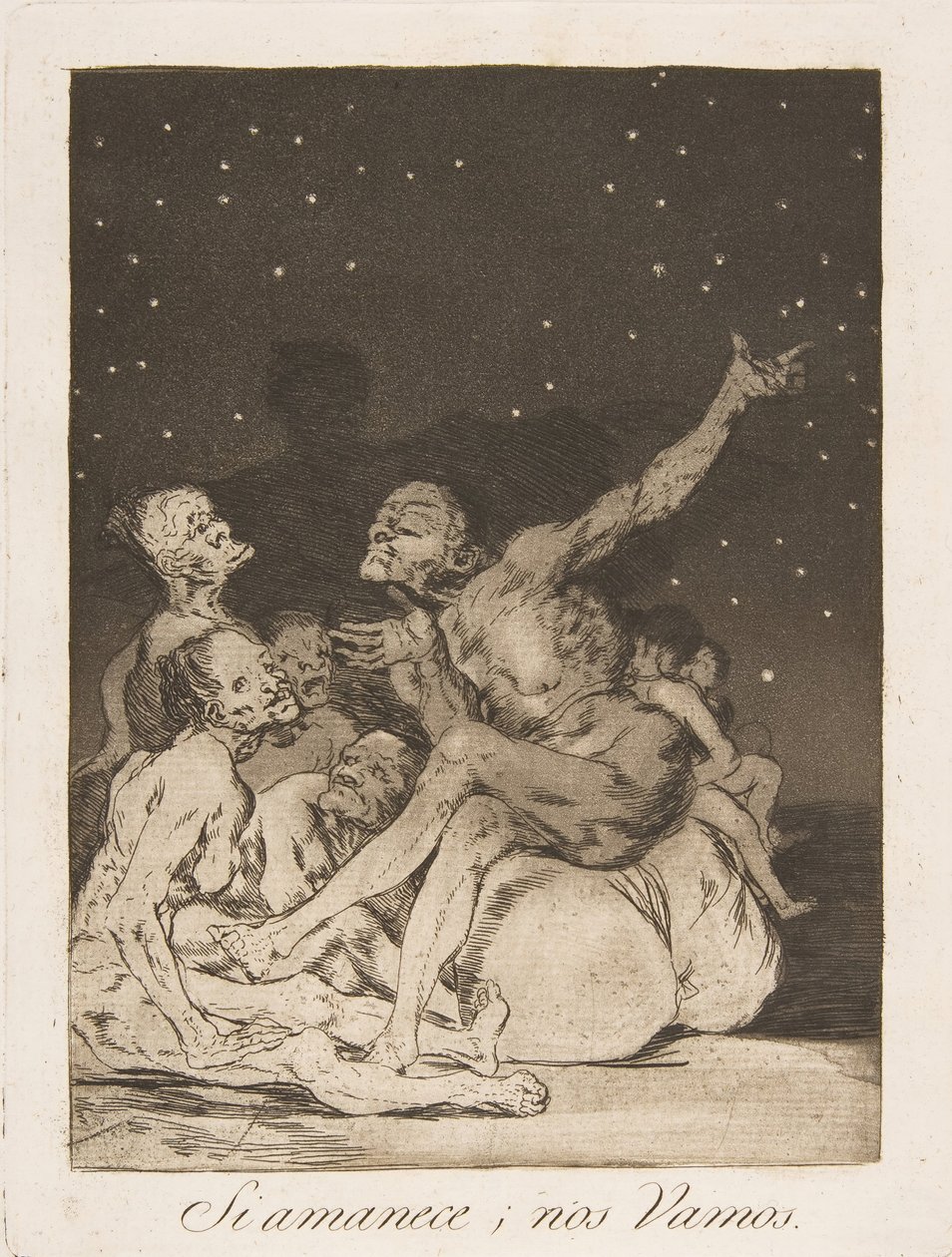 Skylt 71 från Los Caprichos: När dagen bryter ner kommer vi att vara utanför Si amanece, nos Vamos., 1799. av Francisco de Goya