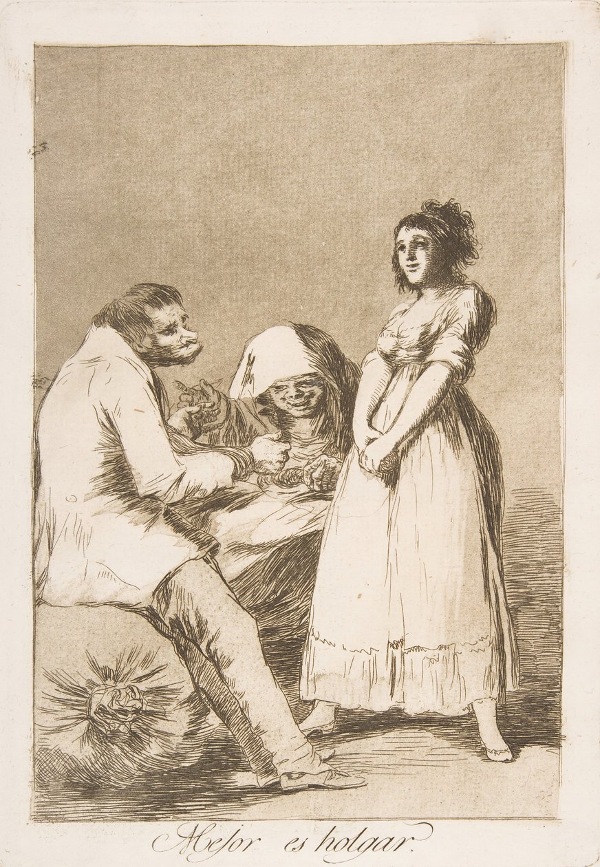 Plåt 73 från Los Caprichos: Det är bättre att vara lat Mejor es holgar., 1799. av Francisco de Goya