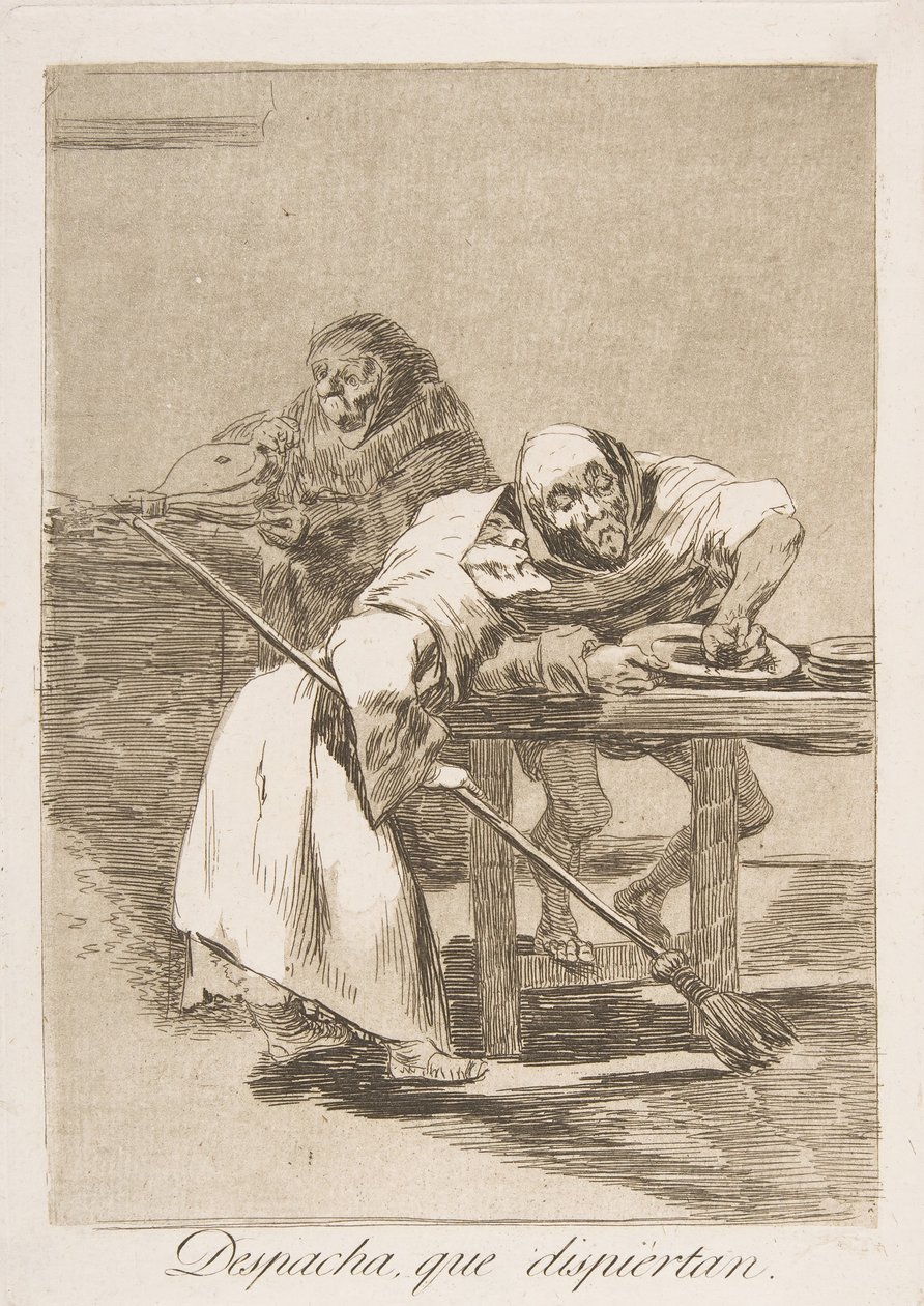 Skylt 78 från Los Caprichos: Var snabb, de vaknar upp Despacha, que dispiertan., 1799. av Francisco de Goya