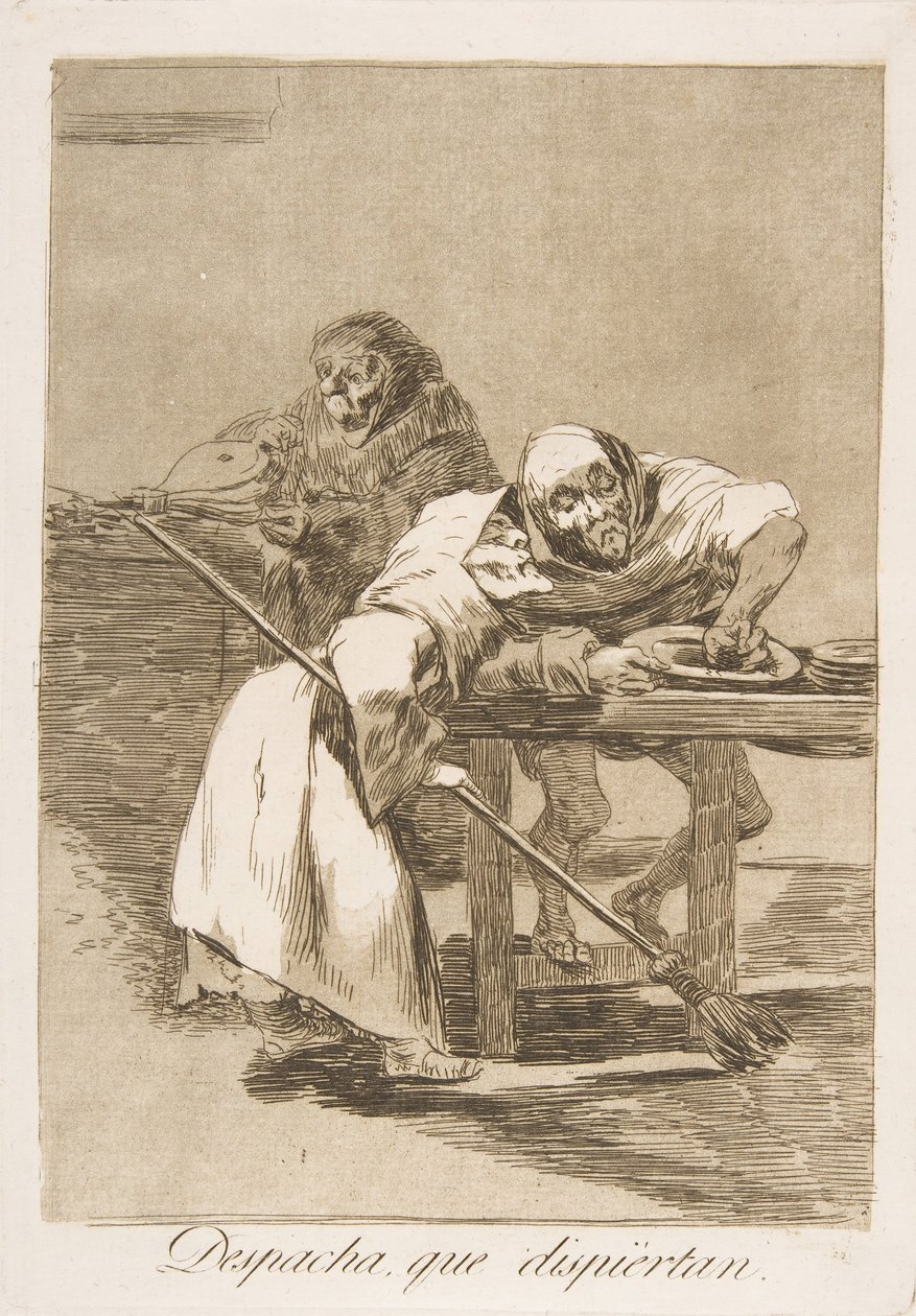 Skylt 78 från Los Caprichos: Var snabb, de vaknar upp Despacha, que dispiértan., 1799. av Francisco de Goya