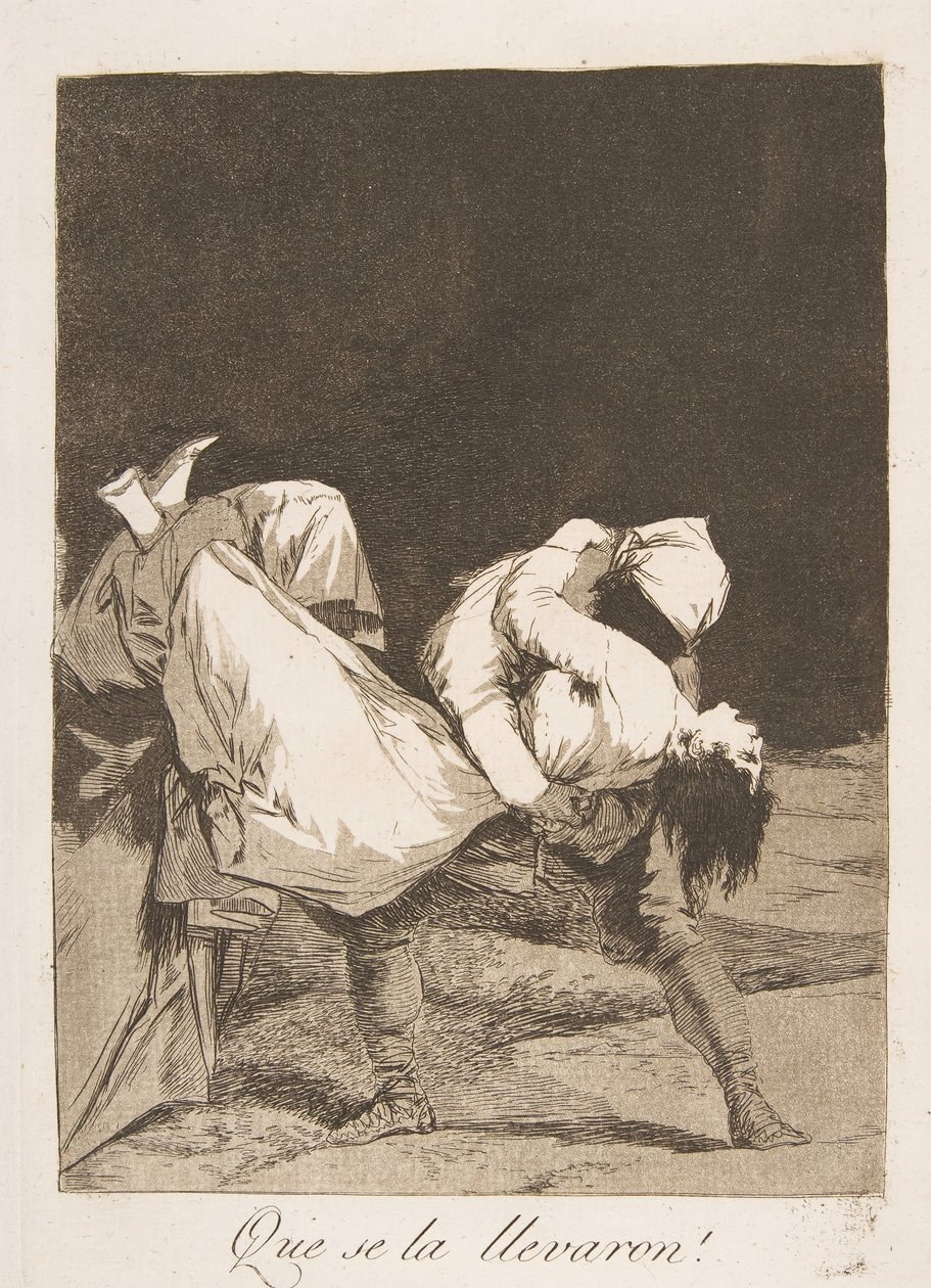 Tavla 8 från Los Caprichos: De bar bort henne! De tog henne!, 1799. av Francisco de Goya