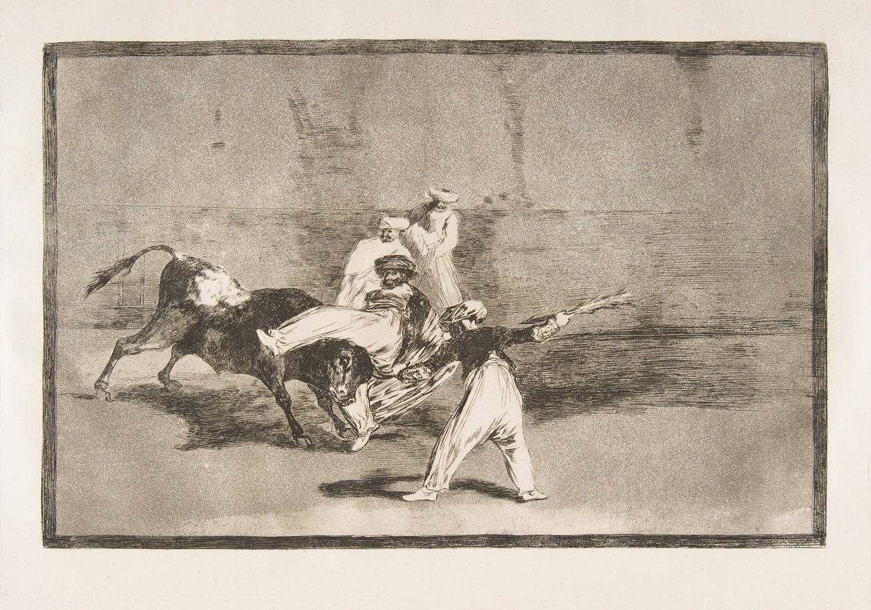Tauromaquias skylt 8: En mor som fångades av tjuren i ringen, 1816. av Francisco de Goya
