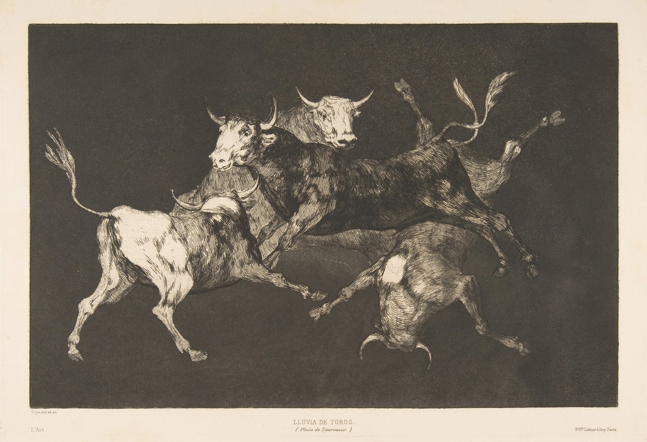 Plåt D från Disparates: Fools-or Little Bulls - dårskap, ca. 1816-23 utgiven 1877. av Francisco de Goya