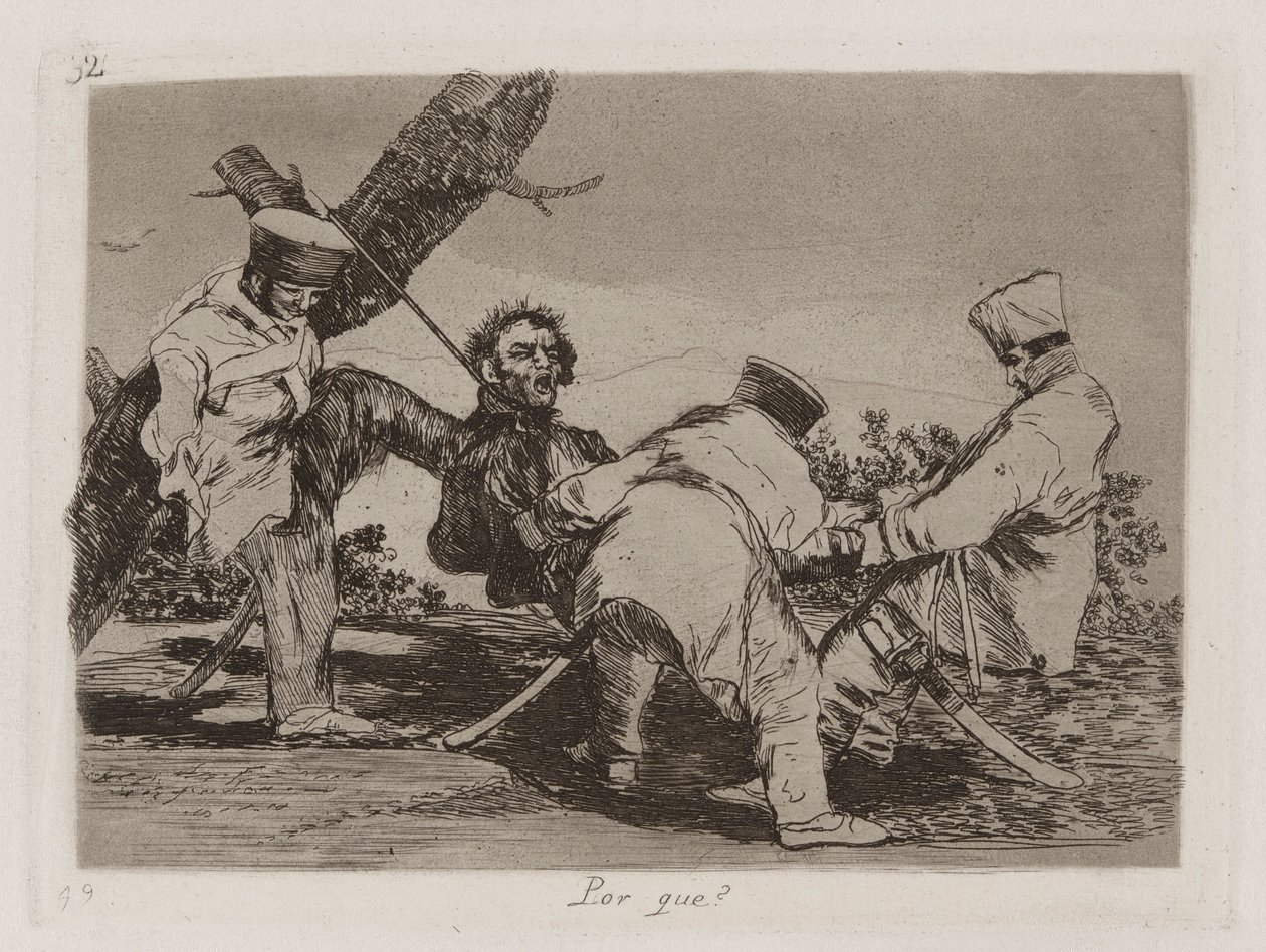 Varför [sic]? (Varför?), Platt 32 från The Disasters of War av Francisco de Goya