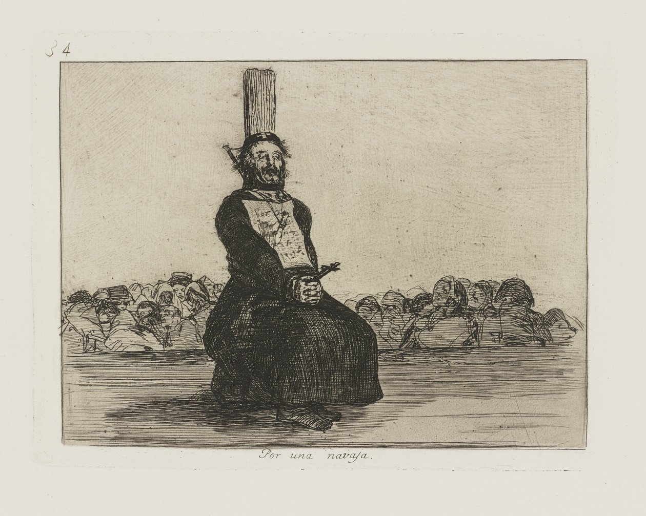 Med en rakhyvel. (På grund av en kniv.), pl. 34 från serien The Disasters of War av Francisco de Goya
