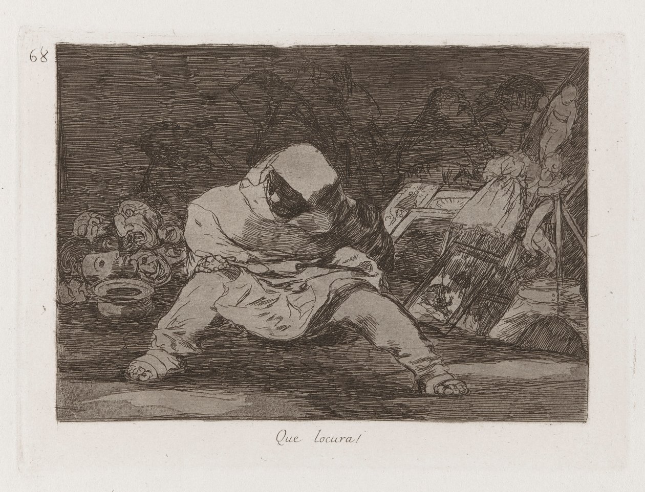 Vilken galenskap! (Vilken galenskap!), Platta 68 från The Disasters of War av Francisco de Goya