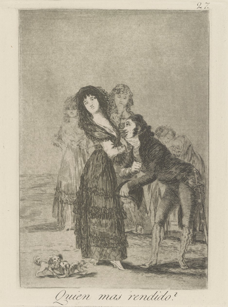 Quien mas rendido? (Vilken av dem är mest övervunnen?), pl. 27 från serien Los caprichos av Francisco de Goya