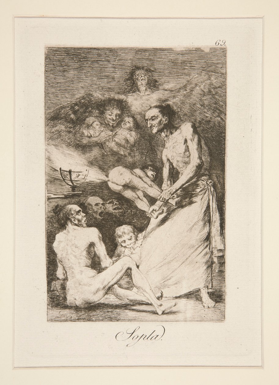 Sopla (Slåg), pl. 69 från serien Los caprichos av Francisco de Goya