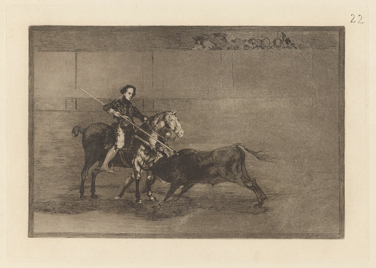Valor manil de la c?lebre Pajuelera en la de Zaragoza (Manly Courage of the Celebrated Pajuelera in [ringen] på Zaragossa), tavla 22 från La tauromaquia av Francisco de Goya