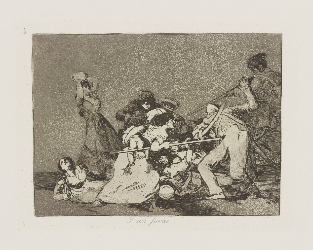 Y son fieras. (Och de är som vilda dödar.), pl. 5 från serien Los desastres de la guerra (Krigets katastrofer) av Francisco de Goya