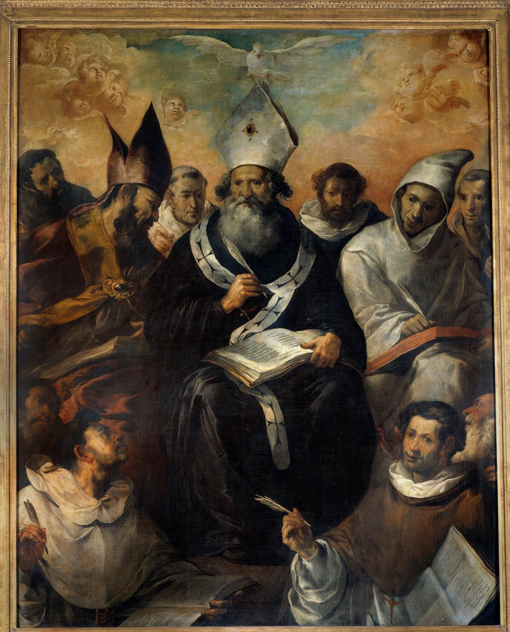 Saint Basil dikterar sin doktrin Saint Basil of Cesaree eller Basil the Great (330-379), munk, eveque av Cesaree of Cappadocia, läkare i kyrkan. Målning av Francisco Herrera (1585-1657) (ec.esp.) 1639 Sön. 2,43x1,94 m av Francisco Herrera