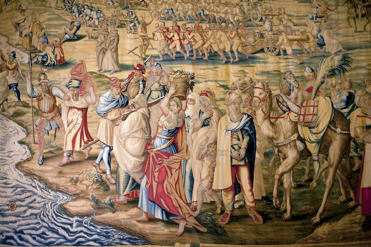 Detalj av erövringen av Tunis (Tunisien) - Gobeläng av Francisco och Cornelius Van der Goten (1700-talet), vävd vid den kungliga gobelängfabriken, mitten av 1700-talet, efter 1500-talets gobeläng av Willem de Pannemaker - (Tunis Conquest, detalj, gobeläng av Francisco Ignacio Vandergoten Canyuwell