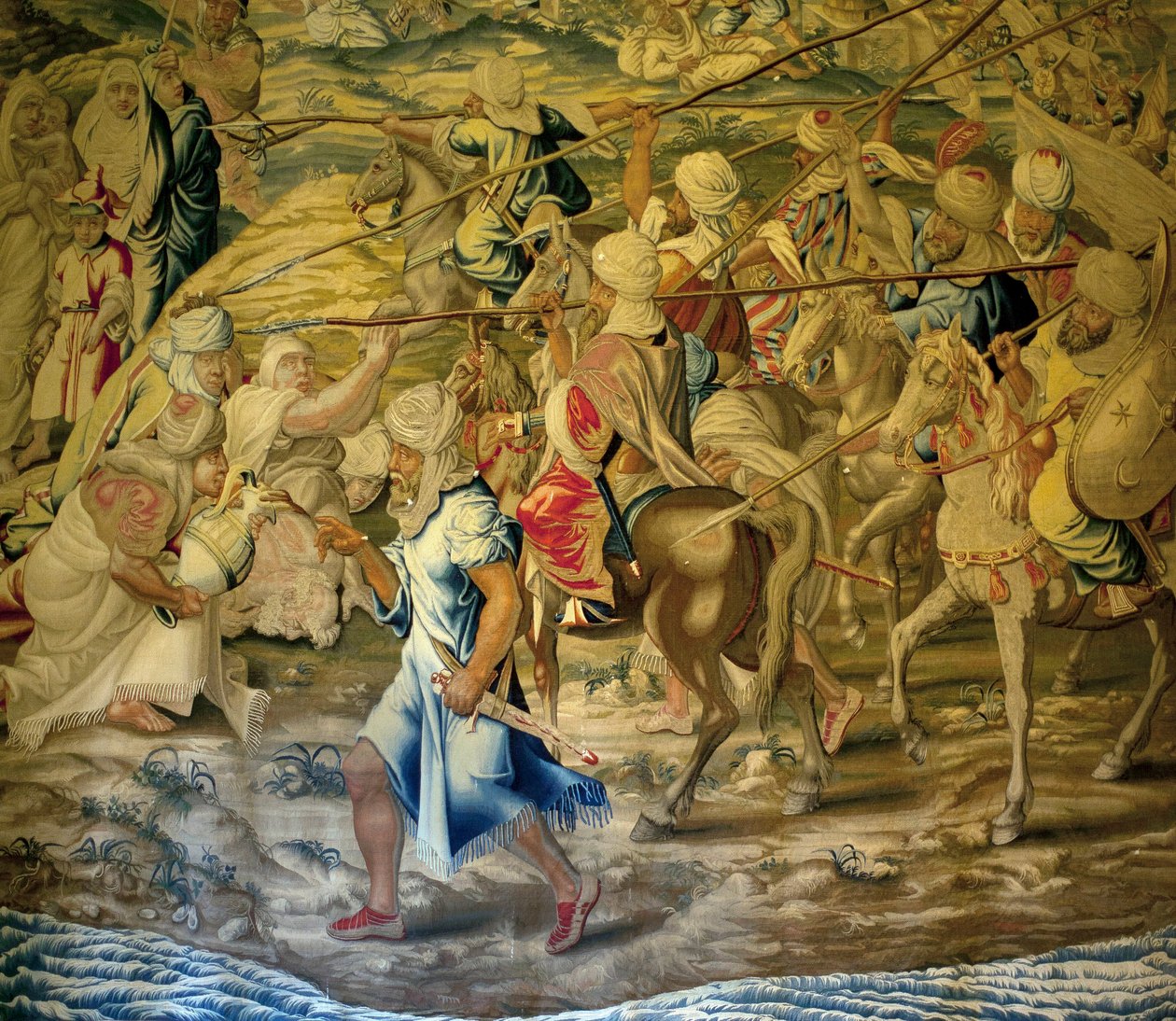 Les soldats arabe - Detail de la conquete de Tunis (Tunisien) - Gobeläng av Francisco och Cornelius Van der Ggot (1700-talet), vävd på den kungliga gobelängfabriken, mitten av 1700-talet, efter 1500-talets gobeläng av Willem de Pannemaker - (Tunis Erövring av Francisco Ignacio Vandergoten Canyuwell