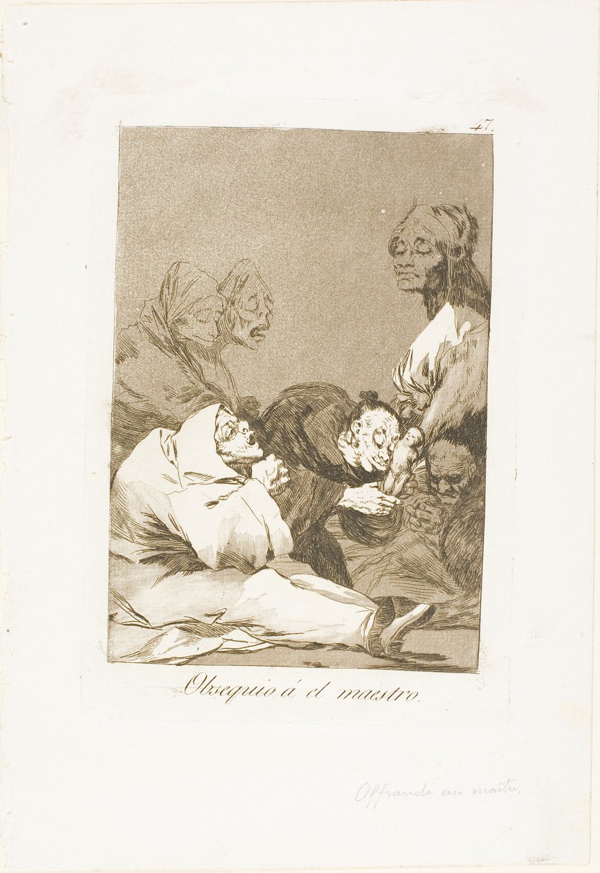 En gåva till mästaren, tallrik 47 från Los Caprichos av Francisco Jose de Goya y Lucientes
