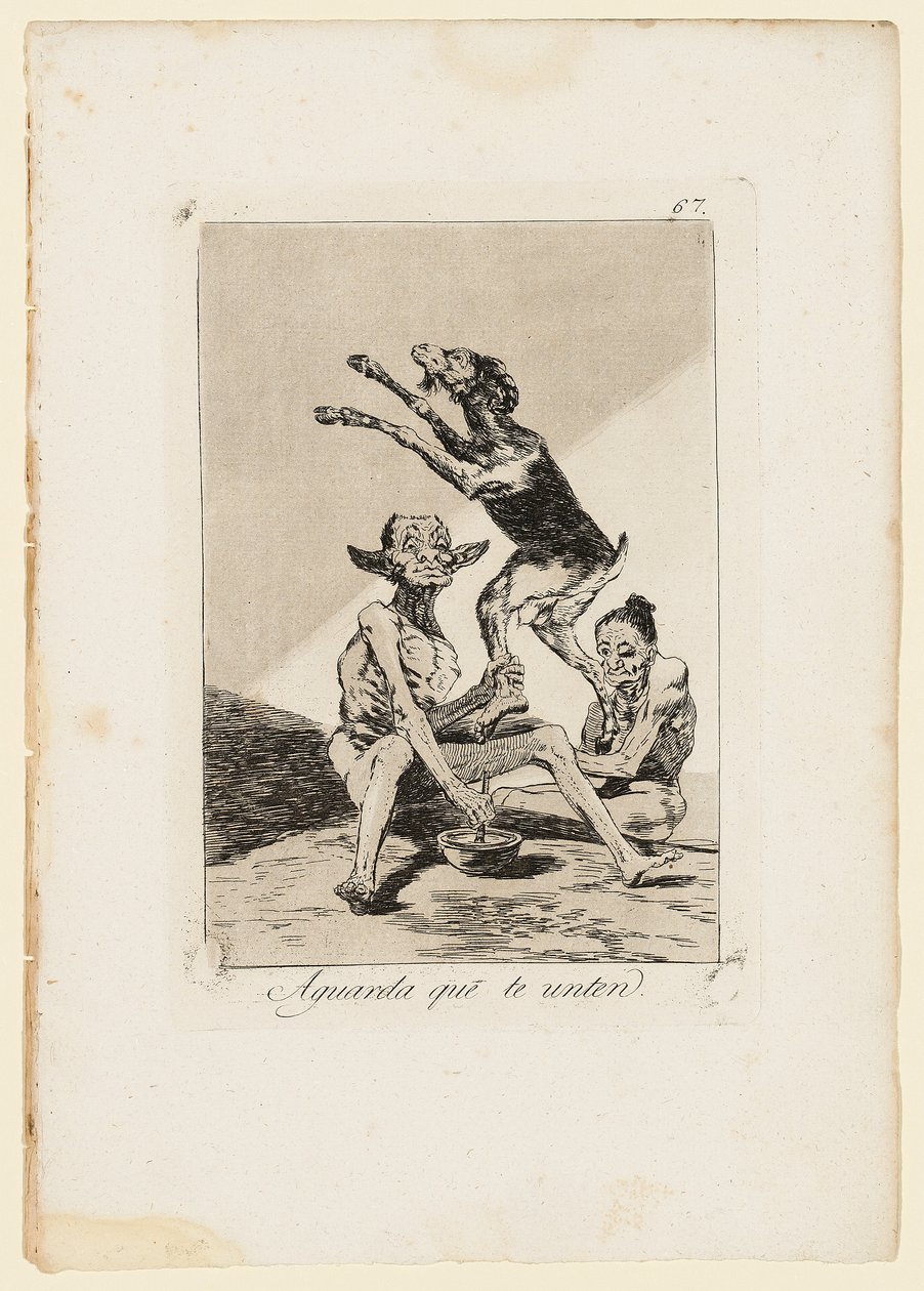 Vänta på att de ska smörja dig, tallrik från "Los Caprichos", 1799 av Francisco de Goya