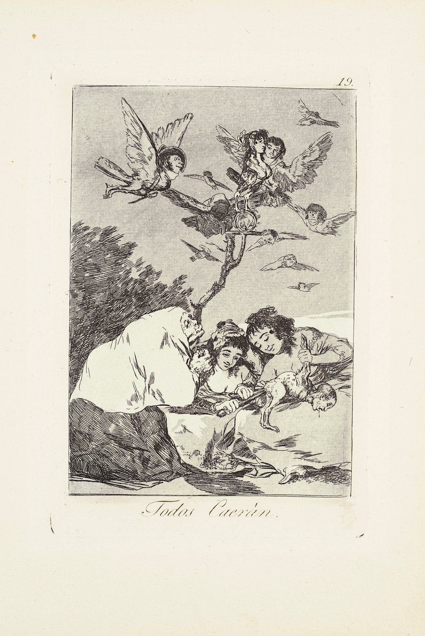 Alla kommer att falla (Todos Caeràn) Tallrik 19 från: Los Caprichos av Francisco Jose de Goya y Lucientes