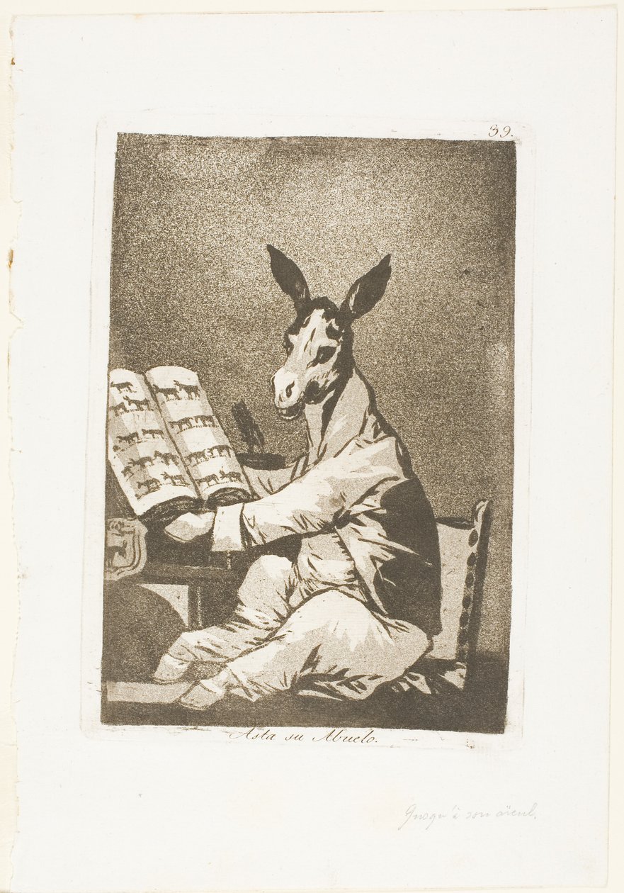 Och så var hans farfar, tallrik 39 från Los Caprichos av Francisco Jose de Goya y Lucientes