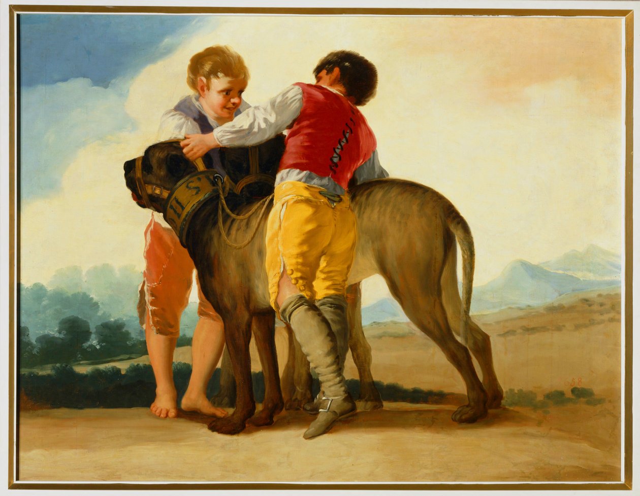 Pojkar med en vildhund ... (målning på duk) av Francisco Jose de Goya y Lucientes