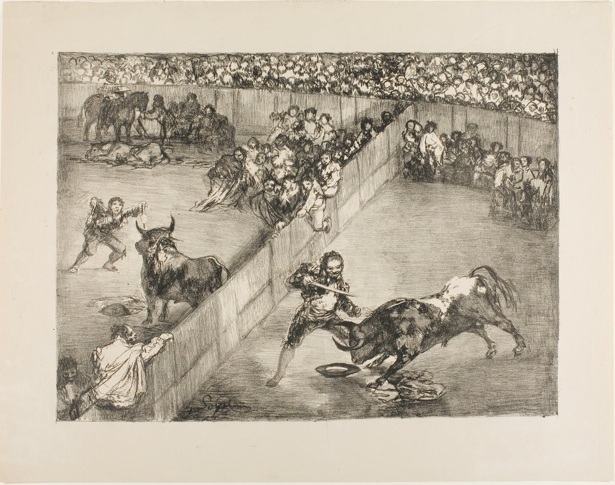 Tjurfäktning i en delad ring, från The Bulls of Bordeaux av Francisco Jose de Goya y Lucientes
