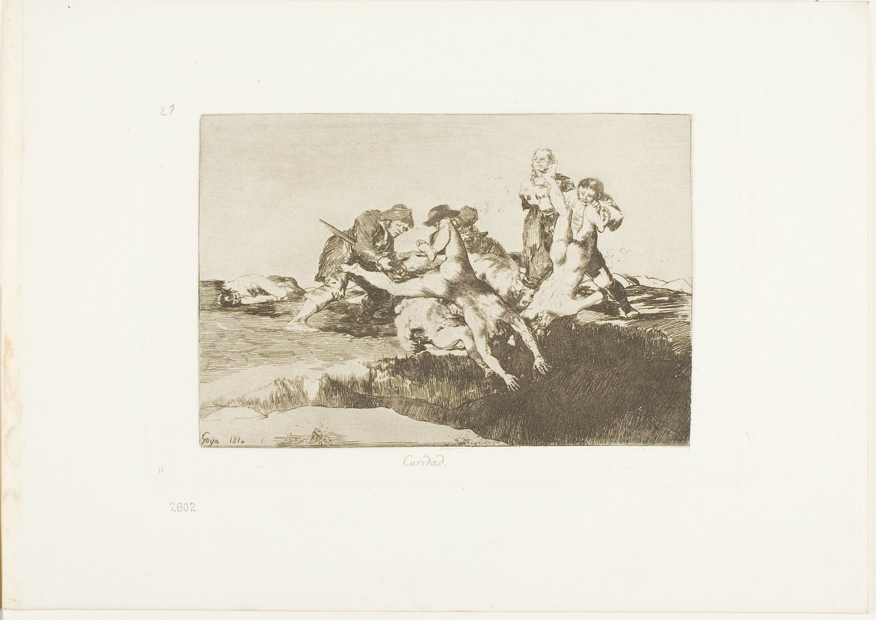 Charity, skylt 27 från The Disasters of War av Francisco Jose de Goya y Lucientes