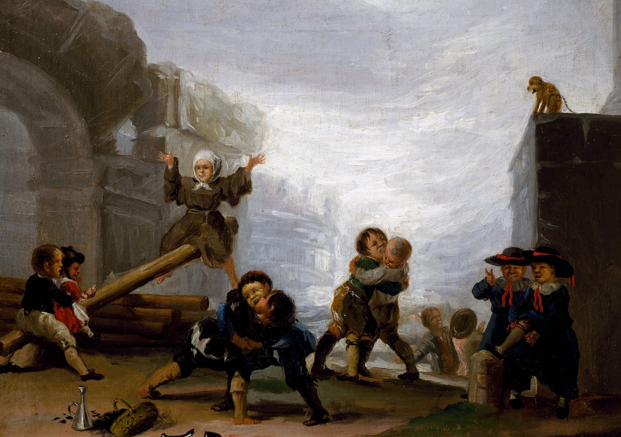 Barn som slåss och leker på en gungbräda av Francisco Jose de Goya y Lucientes