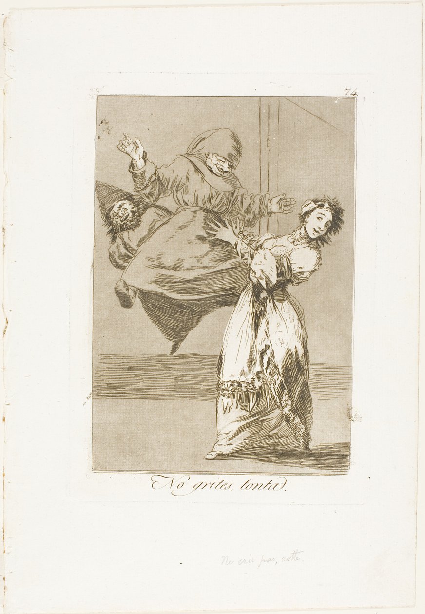 Skrik inte, dumskalle, plåt 74 från Los Caprichos av Francisco Jose de Goya y Lucientes
