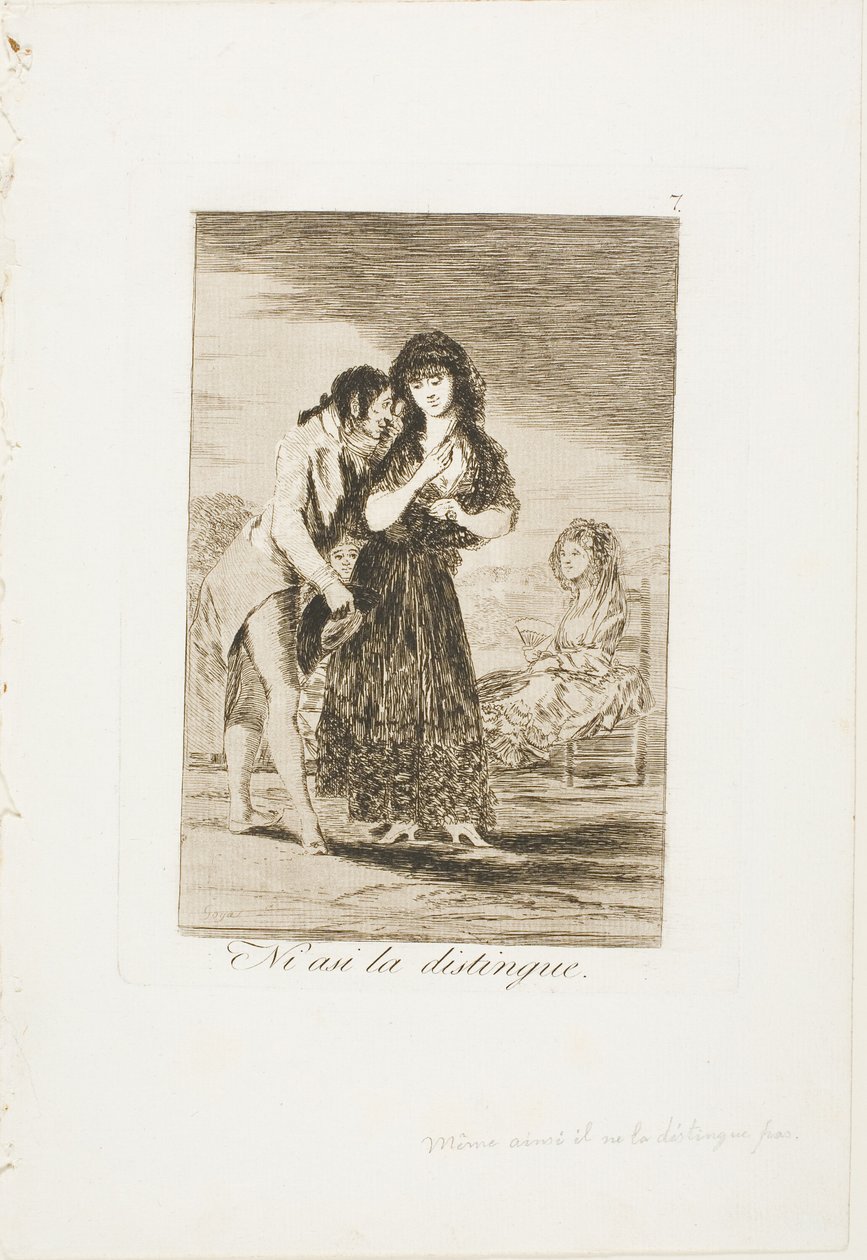 Even Thus he Cannot Make Her Out, tallrik sju från Los Caprichos av Francisco Jose de Goya y Lucientes