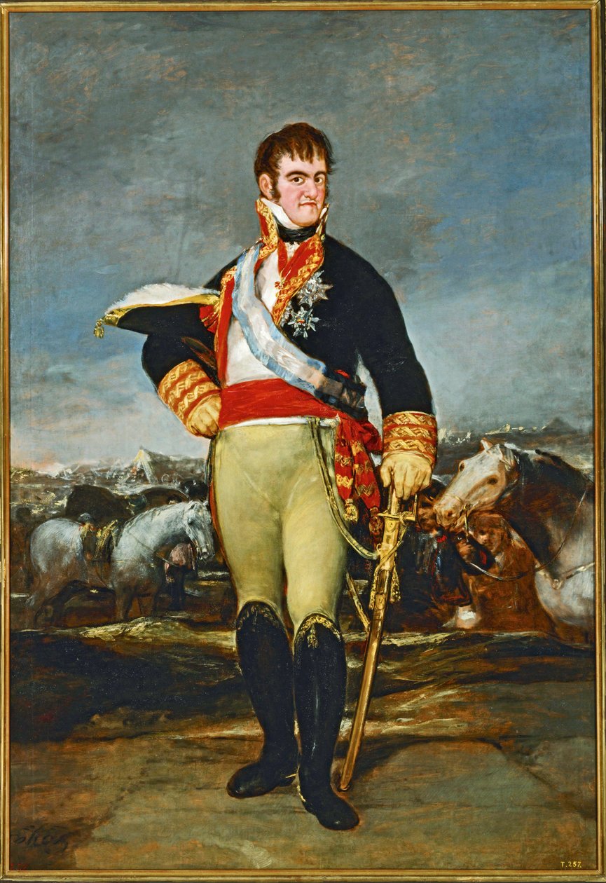 Ferdinand VII, kung av Spanien vid ett kavalleriläger ... (målning på duk) av Francisco Jose de Goya y Lucientes