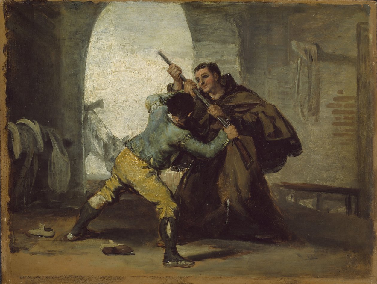 Friar Peter Wrests the Gun från El Maragato, ca av Francisco de Goya
