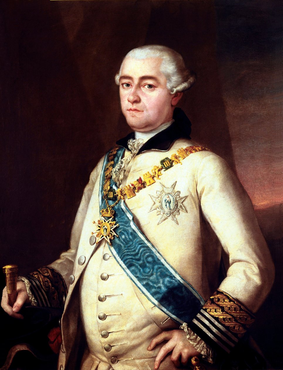 GOYA Y LUCIENTES, Francisco de (1746-1828); ALCANTARA LOPEZ DE ZUNIGA, Pedro (1700-talet). 14:e greve av Miranda del Castanar och 10:e hertig av Penaranda. Verk som tidigare, som raminskriptionen säger, tillskrivits Francisco de Goya. På guldhandtaget av av Francisco Jose de Goya y Lucientes