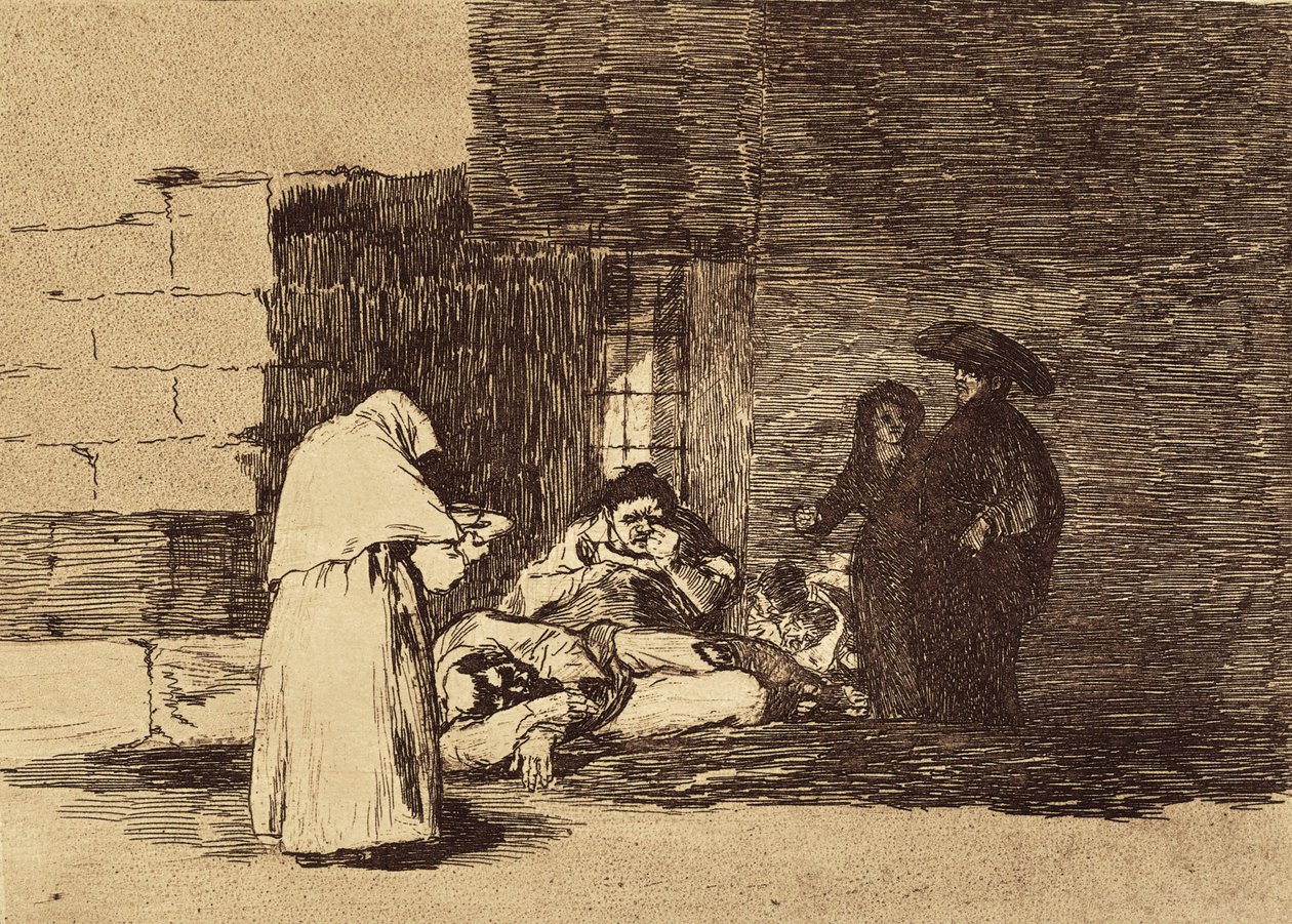 GOYA Y LUCIENTES, Francisco de (1746-1828). En kvinnas välgörenhet. 1810-1820. (15,5 x 20,6 cm). Platta 49 av "Krigets katastrofer". Etsning. SPANIEN. MADRID (AUTONOMA GEMENSKAPEN). Madrid. Nationalbiblioteket av Francisco Jose de Goya y Lucientes