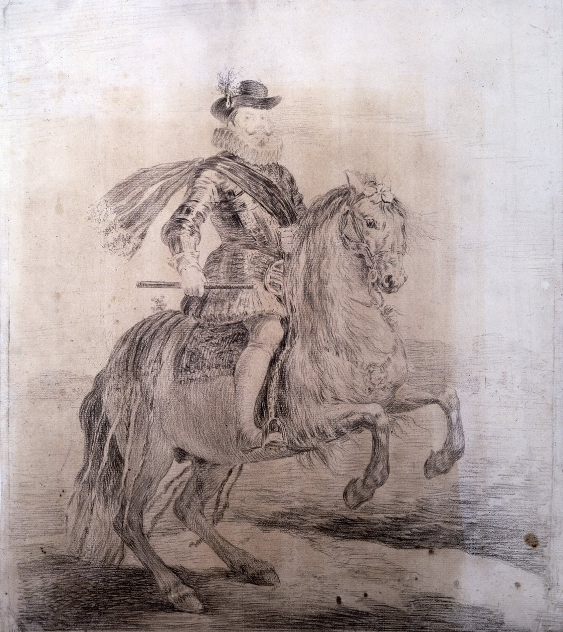GOYA Y LUCIENTES, Francisco de (1746-1828). Ridsporträtt av Filip III av Spanien. 1778. PHILIP III av Spanien (1578-1621). kung av Spanien (1598-1621). Rita kopior av Velazquez-målningar. Barockkonst. Teckning. SPANIEN. MADRID (AUTONOMA GEMENSKAPEN). Galen av Francisco Jose de Goya y Lucientes