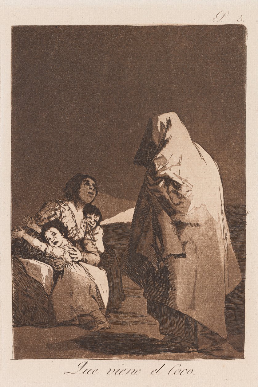 Here Comes the Bogey, sent 18:e-tidigt 19:e århundrade (tryck) av Francisco de Goya