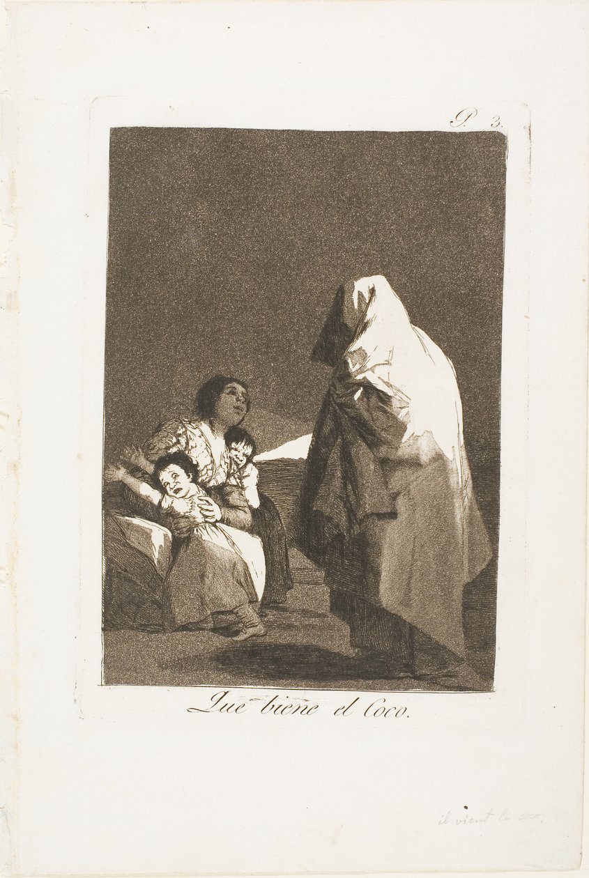 Here Comes the Bogeyman, tallrik tre från Los Caprichos av Francisco Jose de Goya y Lucientes