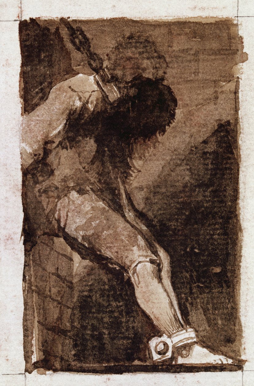 Om det är en brottsling dör han snabbt. (Aquatint, ca 1810) av Francisco de Goya