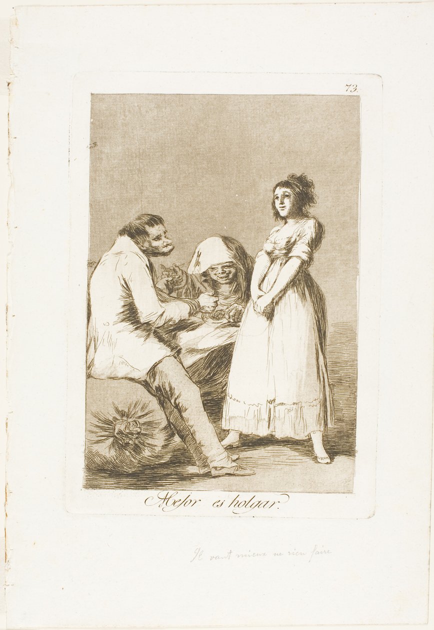 Det är bättre att vara lat, skylt 73 från Los Caprichos av Francisco Jose de Goya y Lucientes