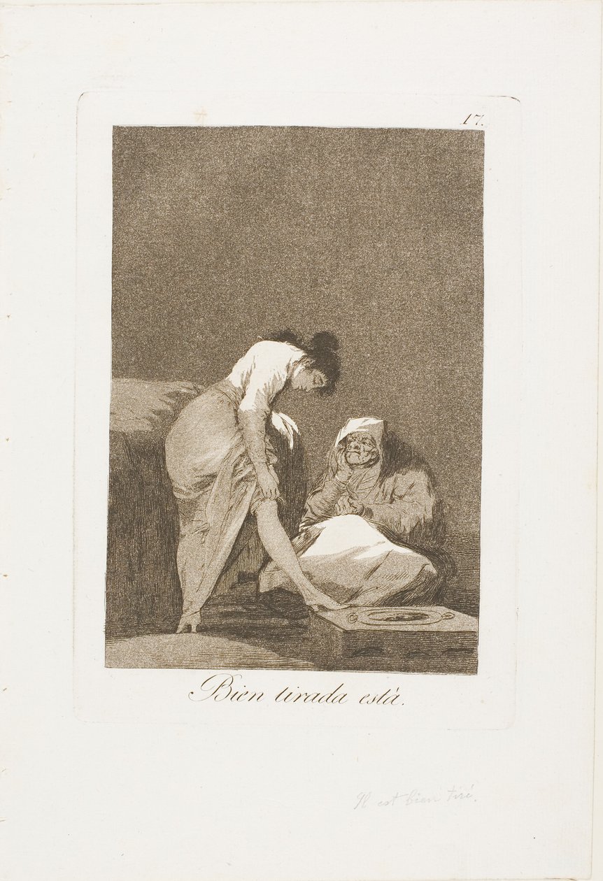 Den är Nicely Stretched, tallrik 17 från Los Caprichos av Francisco Jose de Goya y Lucientes