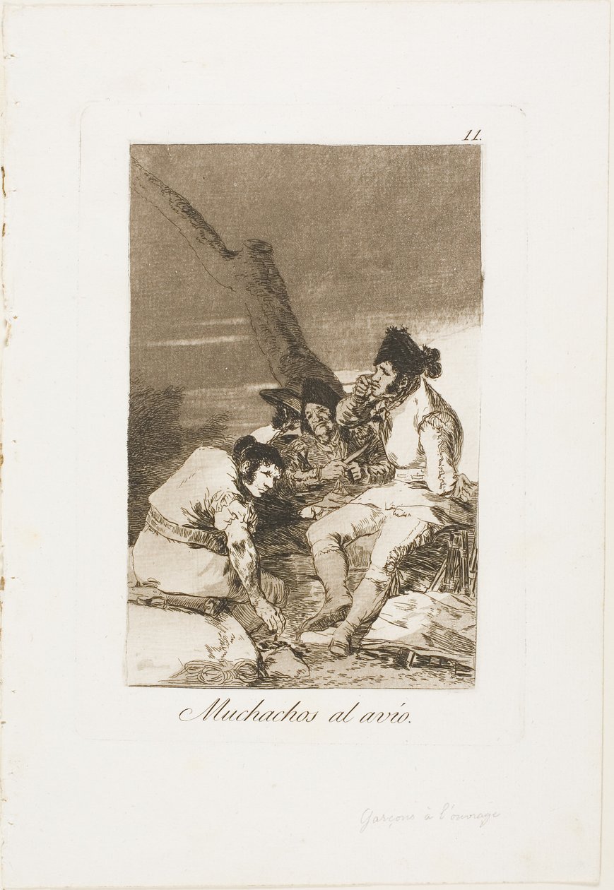 Lads Making Ready, tallrik elva från Los Caprichos av Francisco Jose de Goya y Lucientes