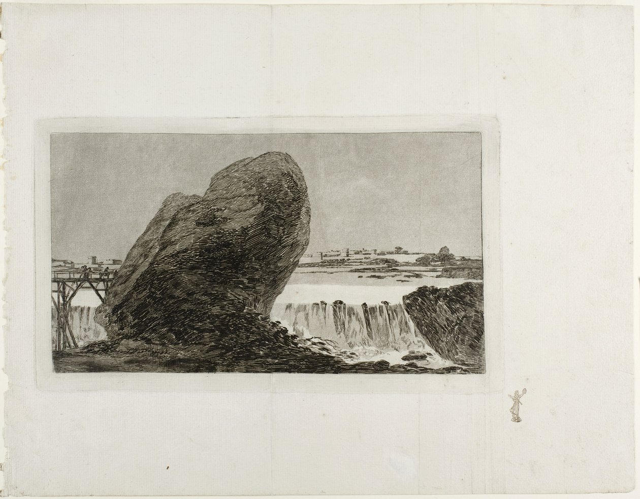 Landskap med vattenfall, före 1810 av Francisco de Goya